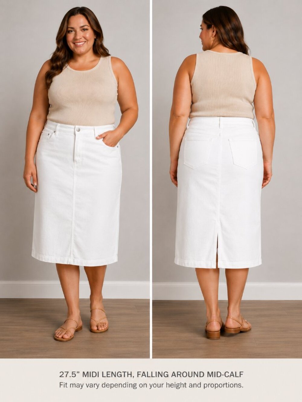 J. Crew Back Slit A-line Denim Midi Skirt White Plus Size 18/XXL NWT